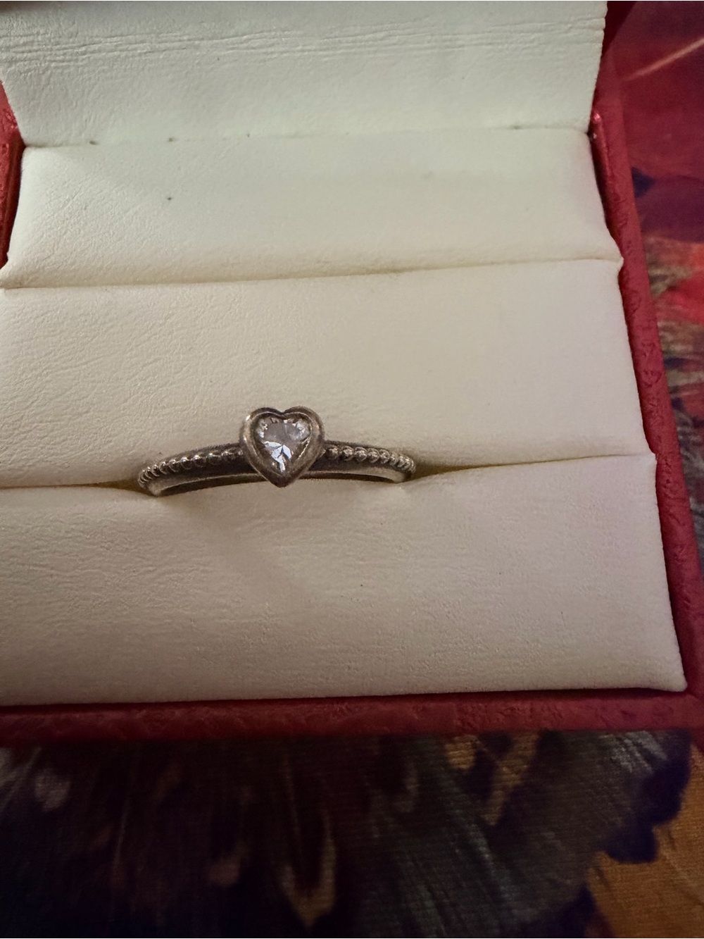 Pandora Silver Heart Ring with Clear Stone